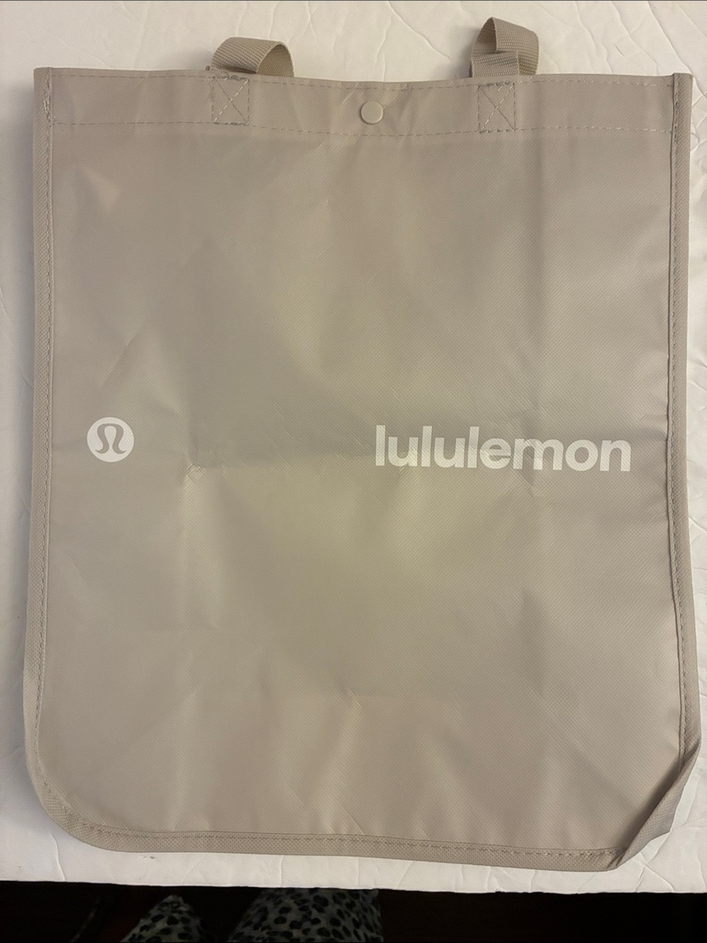 Lululemon Reusable Shopping Tote Bag Large Tan Beige Logo Shopper Snap